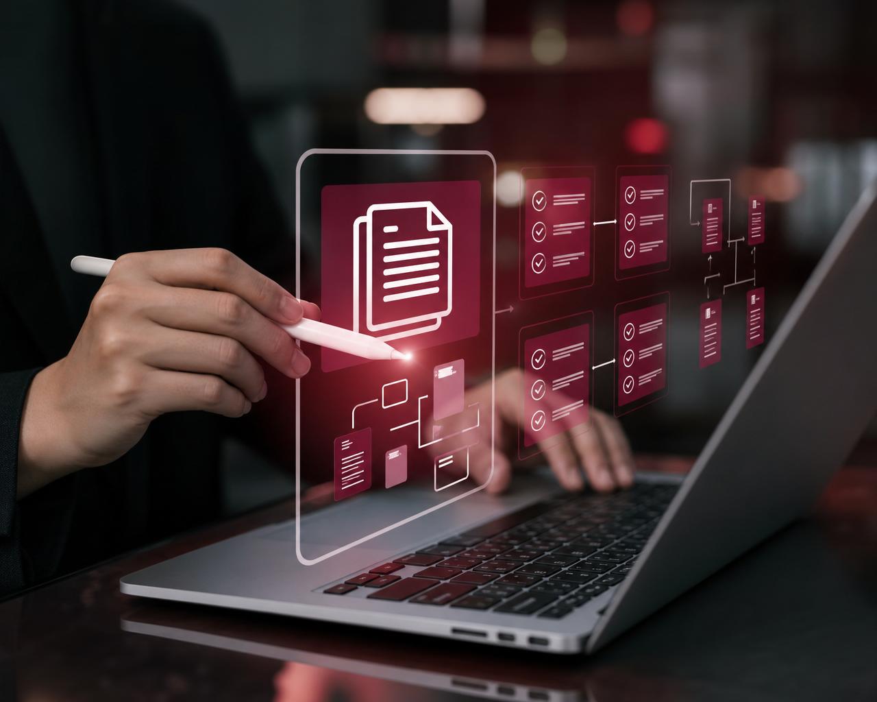 Professional business technology concept with document workflow automation
